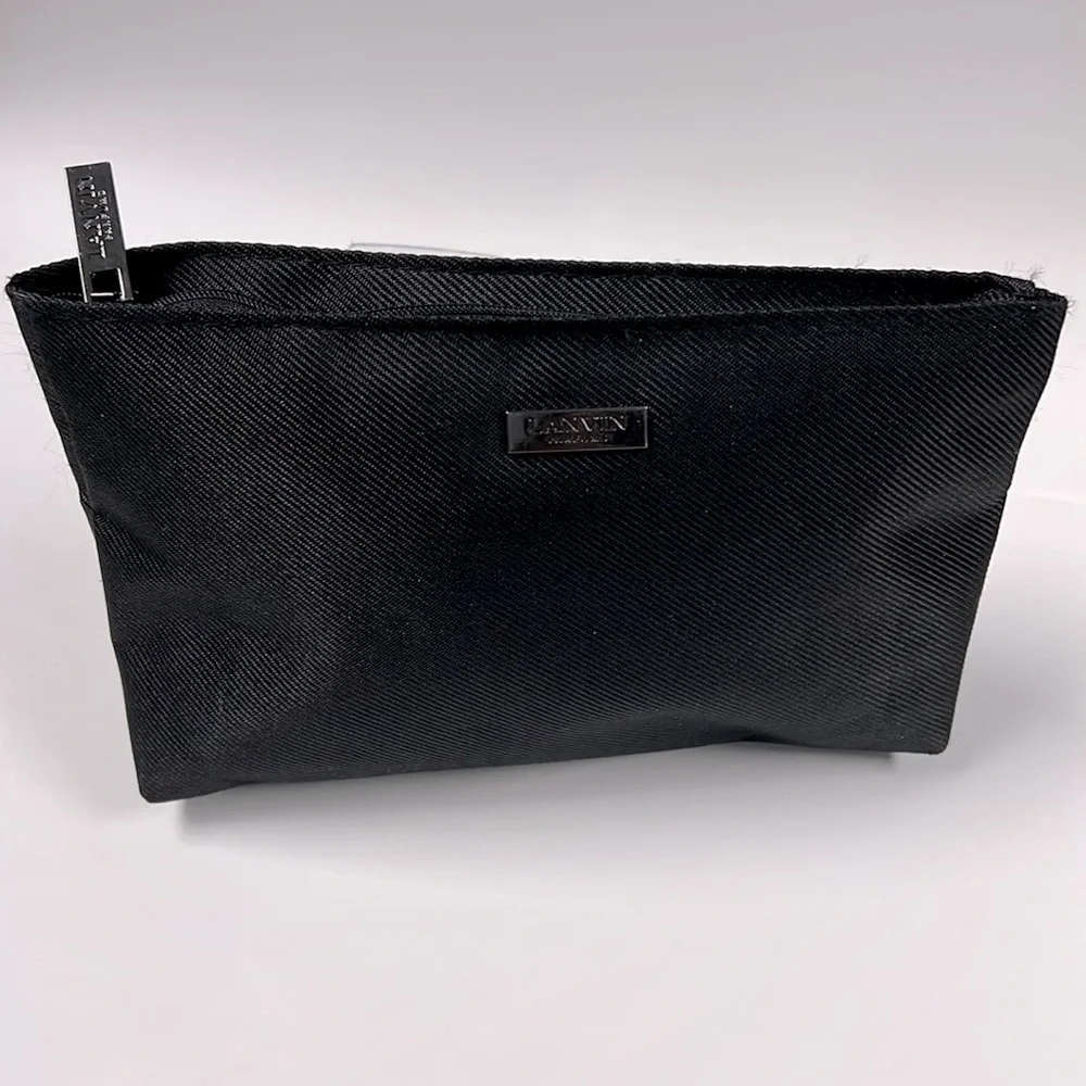 Lanvin Parfums Black Nylon Zip Top Make Up Clutch Pouch